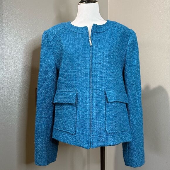 Louben Luxury Blue Tailored Blazer with Collarless Design - Picture 1 of 9